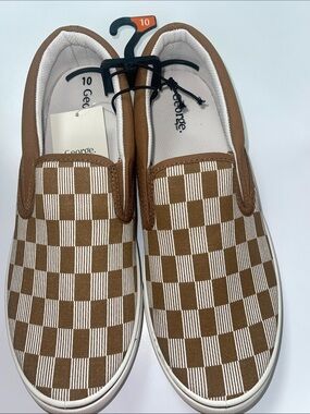 George Brown and White Checkerboard Slip-On Sneakers